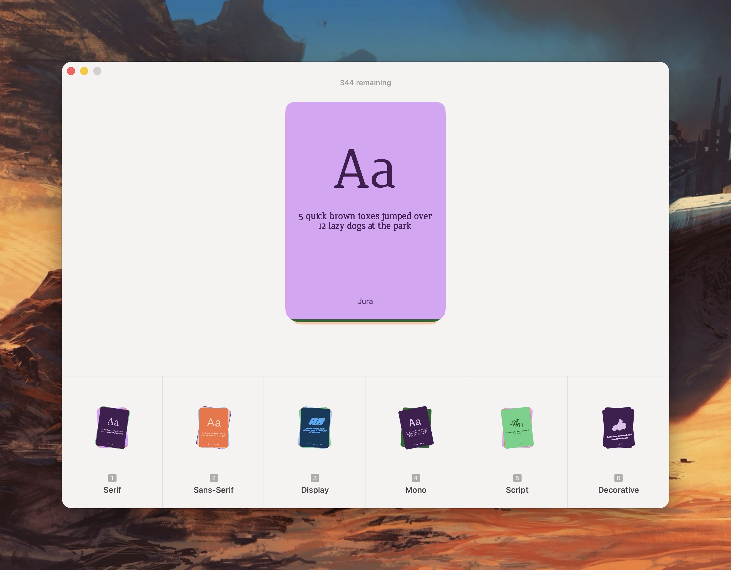 Pica lets you organize fonts by category.