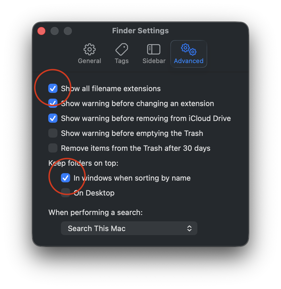 Finder settings file extensions.