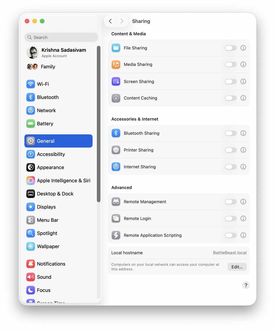MacOS file sharing settings.