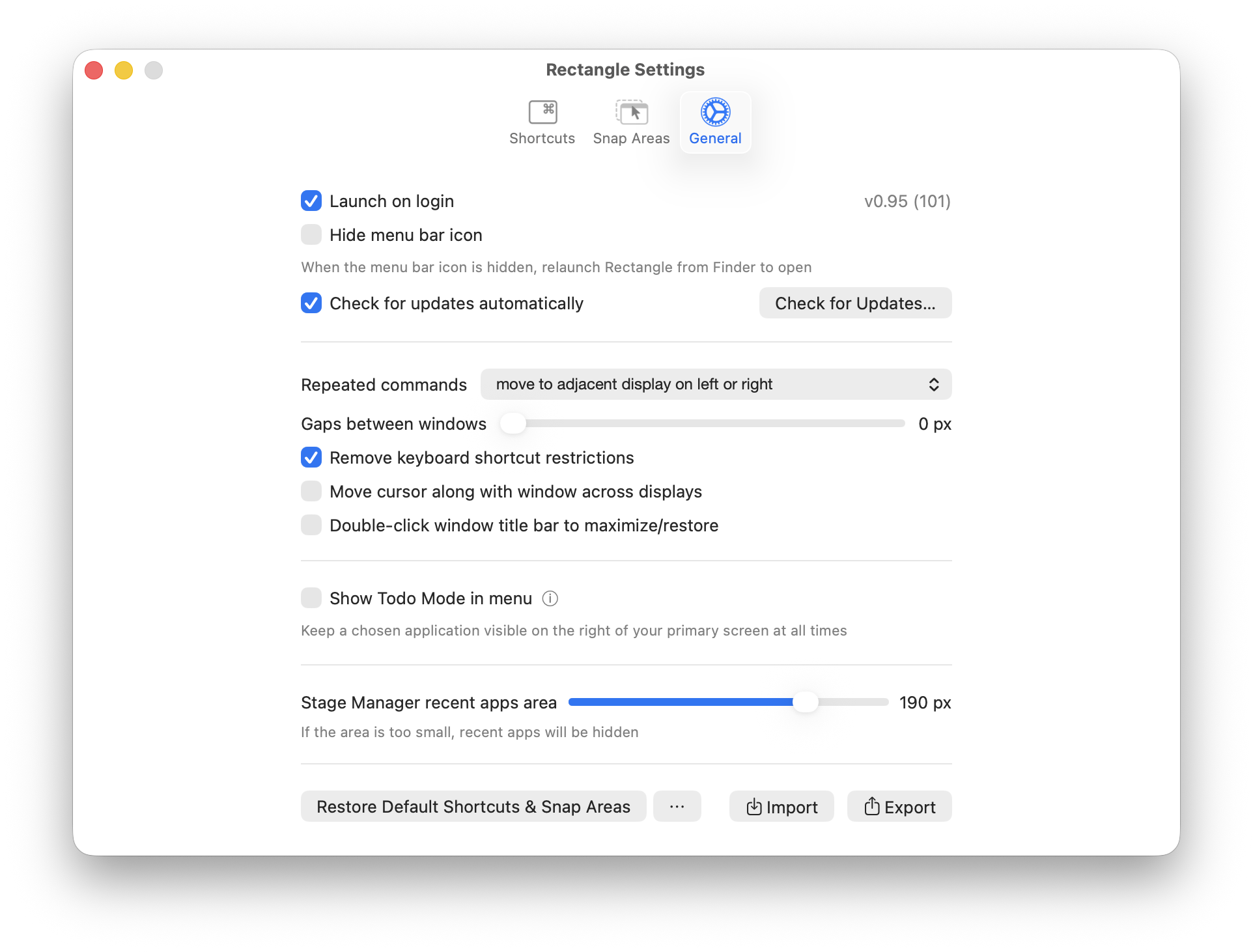 Rectangle gen settings.