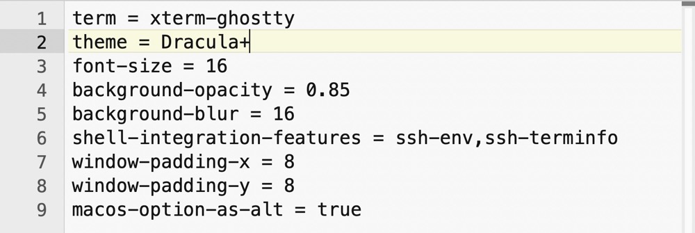 Ghostty settings.